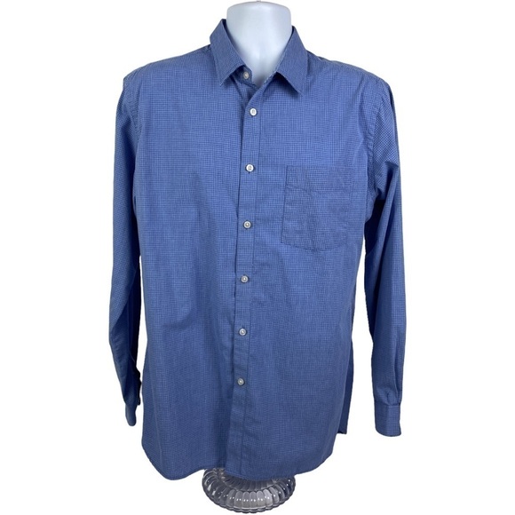 Van Heusen Button Down Shirt Men's Medium 15-15.5 Blue White - Picture 2 of 8